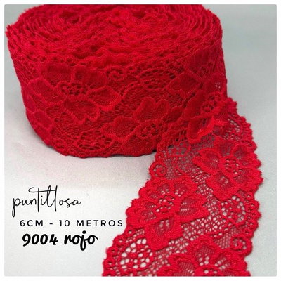 9004 - PUNTILLA ELASTIZADA ANGOSTA 6CM ROJO para lenceria - 10 METROS
