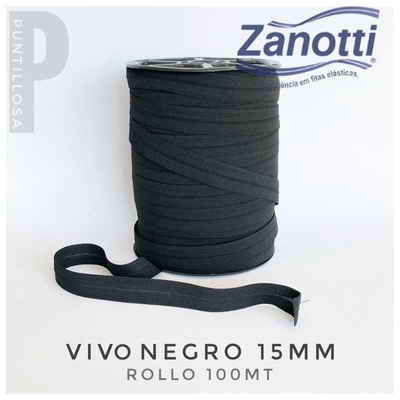 ELASTICO PARTIDO 15MM ZANOTTI PAMPA NEGRO para lenceria - ROLLO 100 METROS