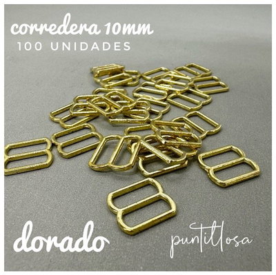 CORREDERA 10MM ZAMAC DORADO PARA BRETEL DE CORPIÑO - 100 UNIDADES