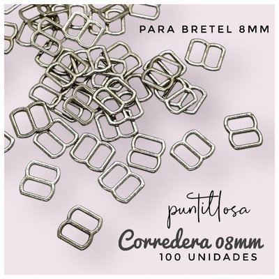 CORREDERAS 08MM ZAMAC NIQUEL PARA BRETEL DE CORPIÑO - 100 UNIDADES