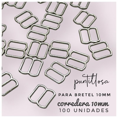CORREDERAS 10MM ZAMAC NIQUEL PARA BRETEL DE CORPIÑO - 100 UNIDADES