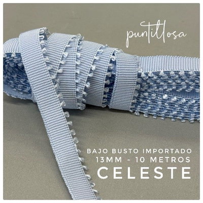 BAJO BUSTO 13MM CELESTE para lenceria - 10 METROS
