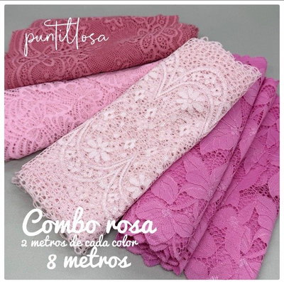 COMBO DE PUNTILLA ELASTIZADA ROSAS - 2 METROS DE CADA COLOR