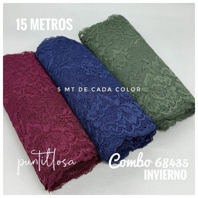 COMBO DE PUNTILLA ELASTIZADA ART 68435 - 5 METROS DE CADA COLOR
