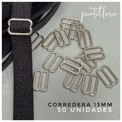 CORREDERA 13MM ZAMAC NIQUEL PARA BRETEL DE CORPIÑO - 50 UNIDADES