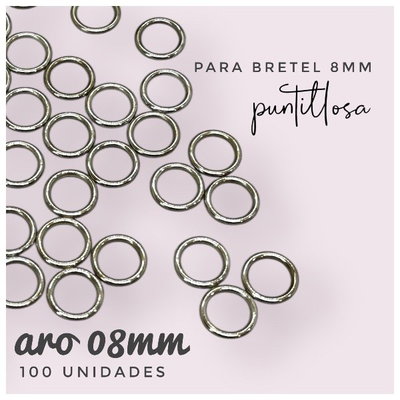 AROS 08MM ZAMAC NIQUEL PARA BRETEL DE CORPIÑO - 100 UNIDADES