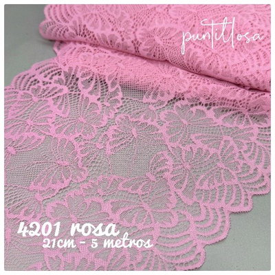 4201- PUNTILLA ELASTIZADA 20CM ROSA para lenceria - 5 METROS