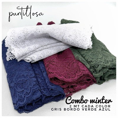COMBO DE PUNTILLA ELASTIZADA WINTER - 2 METROS DE CADA COLOR