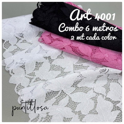 COMBO DE PUNTILLA ELASTIZADA ART 4001 - 2 METROS DE CADA COLOR