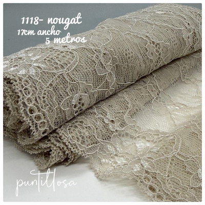 1118- PUNTILLA ELASTIZADA 17CM NOUGAT para lenceria - 5 METROS
