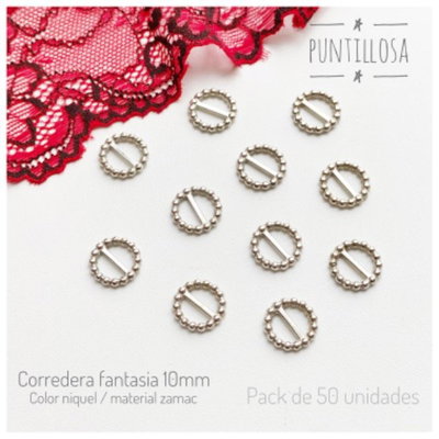 CORREDERA 10MM FANTASIA ZAMAC NIQUEL PARA BRETEL DE CORPIÑO - 50 UNIDADES