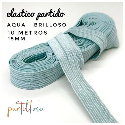 ELASTICO PARTIDO 15MM BRILLOSA AQUA para lenceria - 10 METROS