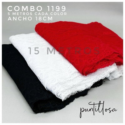 COMBO DE PUNTILLAS ELASTIZADAS ART 1199 para lenceria - 15 METROS