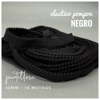 ELASTICO 10MM POMPON NEGRO para lenceria - 10 METROS