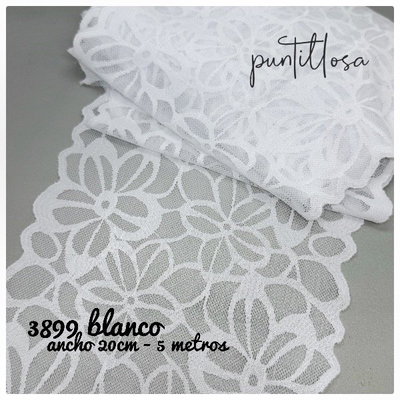 3899- PUNTILLA ELASTIZADA 20CM BLANCO para lenceria - 5 METROS
