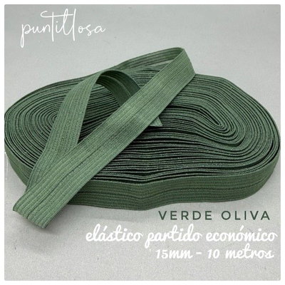 ELASTICO PARTIDO 15MM ECONOMICO VERDE OLIVA para lenceria - 10 METROS