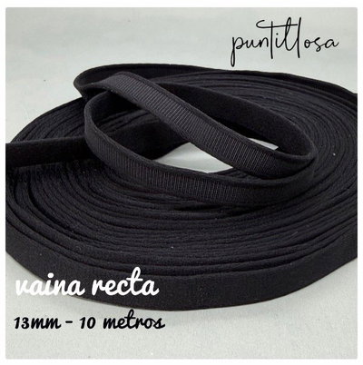 VAINA RECTA 13MM NEGRO para lenceria - 10 METROS