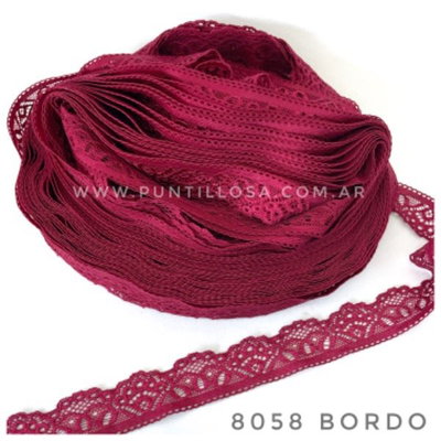 8058 - PUNTILLA ELASTIZADA ANGOSTA 2.5CM BORDO para lenceria - 10 METROS