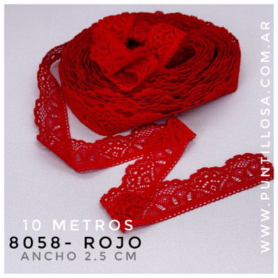8058 - PUNTILLA ELASTIZADA ANGOSTA 2.5CM ROJO para lenceria - 10 METROS