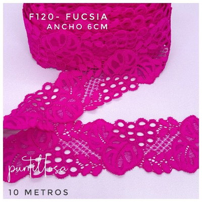 F120 - PUNTILLA ELASTIZADA ANGOSTA 6CM FUCSIA para lenceria - 10 METROS