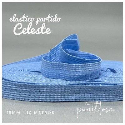 ELASTICO PARTIDO 15MM NACIONAL CELESTE para lenceria - 10 METROS