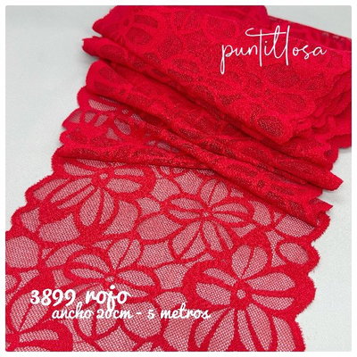 3899- PUNTILLA ELASTIZADA 20CM ROJO para lenceria - 5 METROS