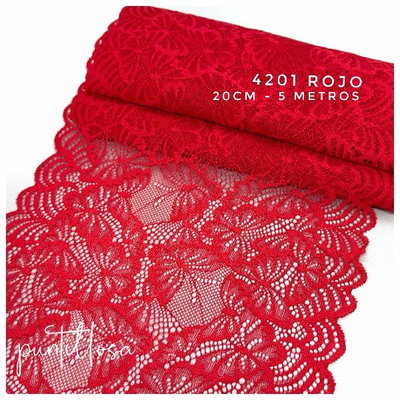 4201- PUNTILLA ELASTIZADA 20CM ROJO para lenceria - 5 METROS
