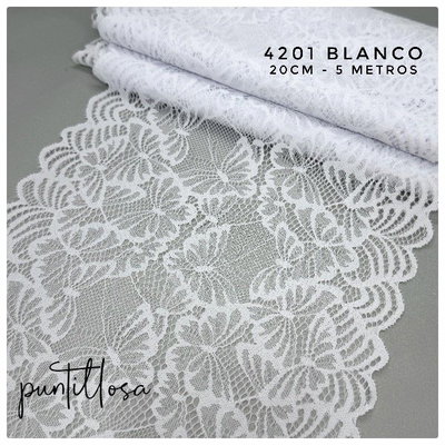 4201- PUNTILLA ELASTIZADA 20CM BLANCO para lenceria - 5 METROS