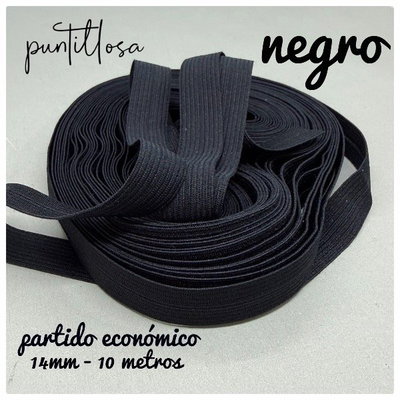 ELASTICO PARTIDO 14MM ECONOMICO NEGRO para lenceria - 10 METROS