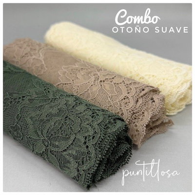 COMBO DE PUNTILLA ELASTIZADA OTOÑO SUAVE - 2 METROS DE CADA COLOR