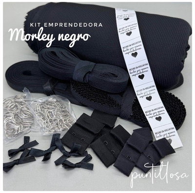 KIT EMPRENDEDORA MORLEY NEGRO - Insumos de lenceria para tus Primeros Conjuntos