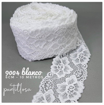 9004 - PUNTILLA ELASTIZADA ANGOSTA 6CM BLANCO para lenceria - 10 METROS