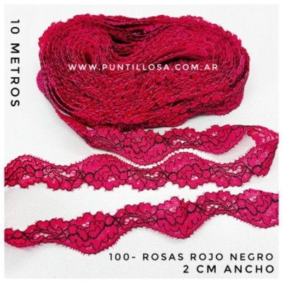 8056 - PUNTILLA ELASTIZADA ANGOSTA 2CM ROJO NEGRO para lenceria - 10 METROS