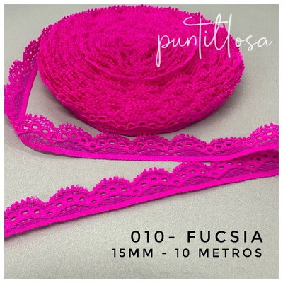 010 - PUNTILLA ELASTIZADA ANGOSTA 1.5CM FUCSIA para lenceria - 10 METROS