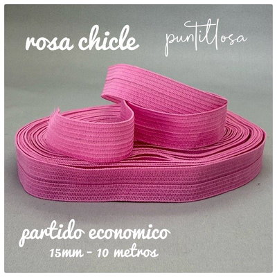ELASTICO PARTIDO 15MM ECONOMICO ROSA CHICLE para lenceria - 10 METROS
