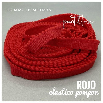 ELASTICO 10MM POMPON ROJO para lenceria - 10 METROS