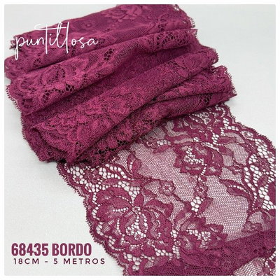 68435- PUNTILLA ELASTIZADA 18CM BORDO para lenceria - 5 METROS