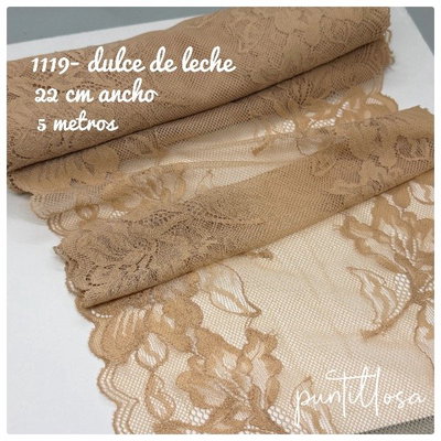 1119- PUNTILLA ELASTIZADA 22CM DULCE DE LECHE para lenceria - 5 METROS