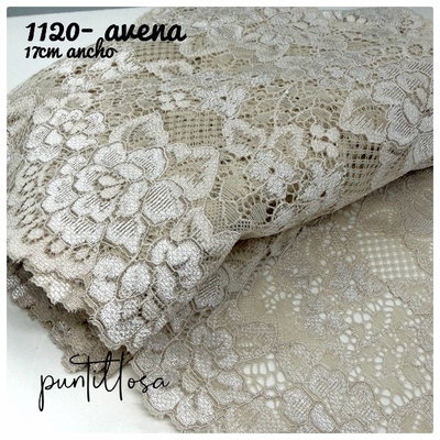 1120- PUNTILLA ELASTIZADA 17CM AVENA para lenceria - 5 METROS