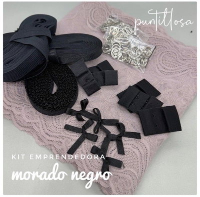KIT EMPRENDEDORA MORADO NEGRO - Insumos de lenceria para tus Primeros Conjuntos