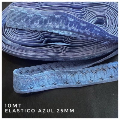 PUNTILLA ELASTIZADA ANGOSTA 2.5CM AZUL para lenceria - 10 METROS