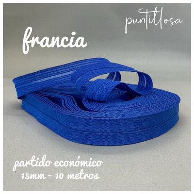 ELASTICO PARTIDO 15MM ECONOMICO AZUL FRANCIA para lenceria - 10 METROS