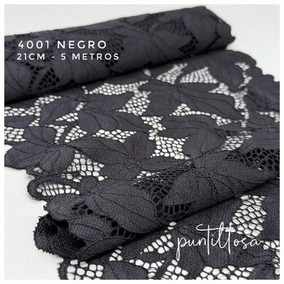 4001- PUNTILLA ELASTIZADA 21CM NEGRO para lenceria - 5 METROS