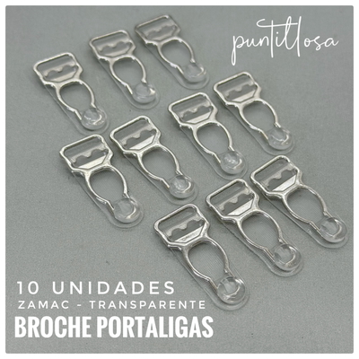 BROCHE PORTALIGA ZAMAC TRANSPARENTE - 10 UNIDADES