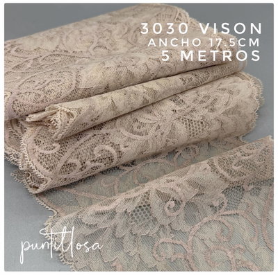 3030- PUNTILLA ELASTIZADA 17.5CM VISON para lenceria - 5 METROS