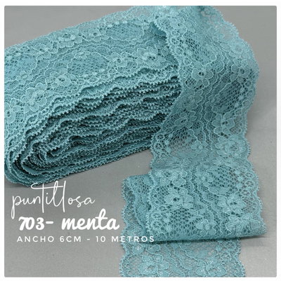 9003 - PUNTILLA ELASTIZADA ANGOSTA 6CM MENTA para lenceria - 10 METROS