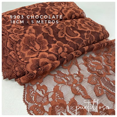 9903- PUNTILLA ELASTIZADA 18CM CHOCOLATE para lenceria - 5 METROS