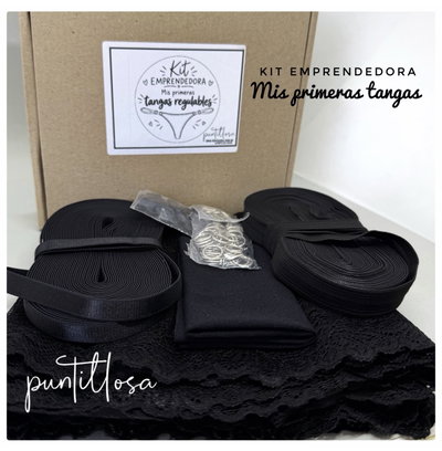 KIT EMPRENDEDORA MI PRIMERA TANGA NEGRO - Insumos y molde para tangas regulables