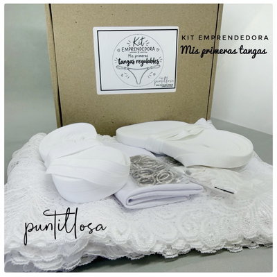KIT EMPRENDEDORA MI PRIMERA TANGA BLANCO - Insumos y molde para tangas regulables