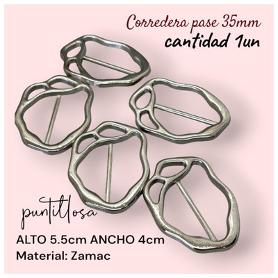 CORREDERA AMORFA FANTASÍA PASE 3.5CM ZAMAC NIQUEL PARA MALLA - 1 UNIDAD